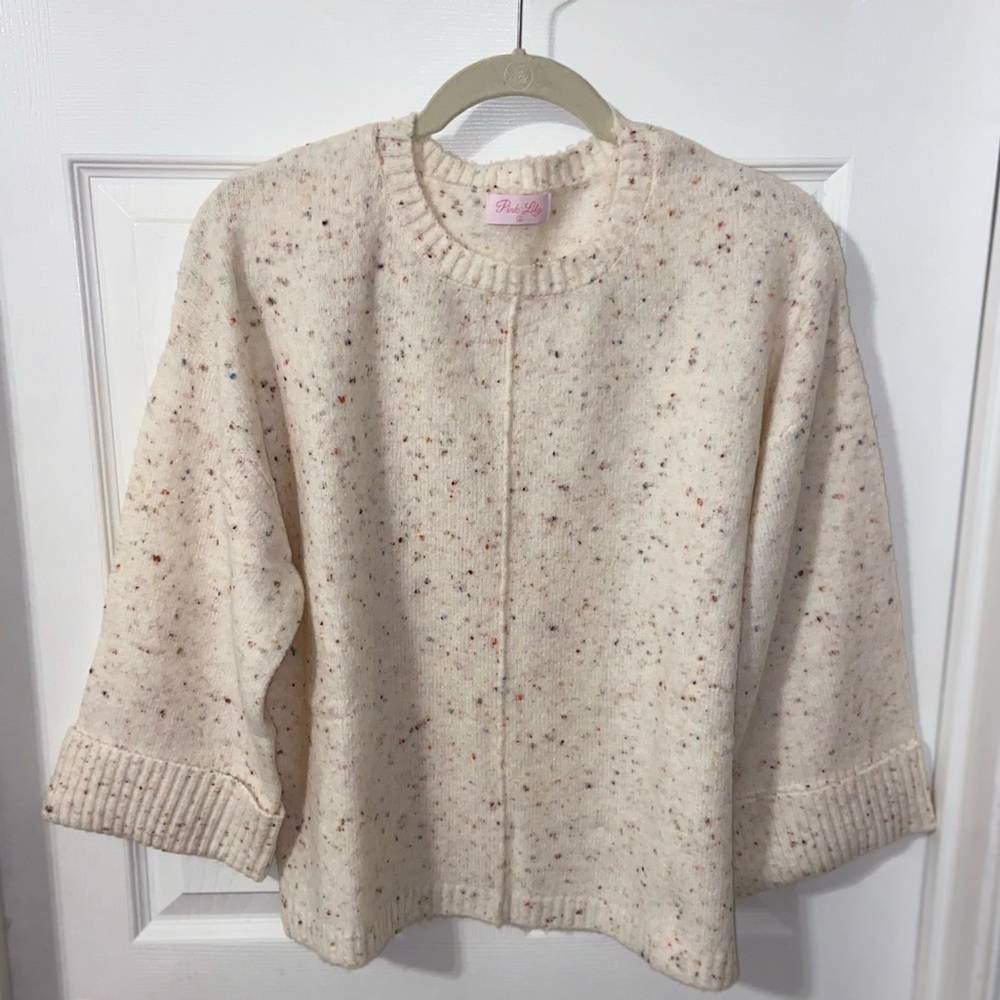 Pink Lily Ivory Cuff Sleeve Sweater, Size Large